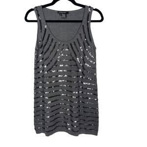 Etcetera S Gray Sequin Sleeveless Tunic Sweater Tank Scoop Neck Cotton Cashmere